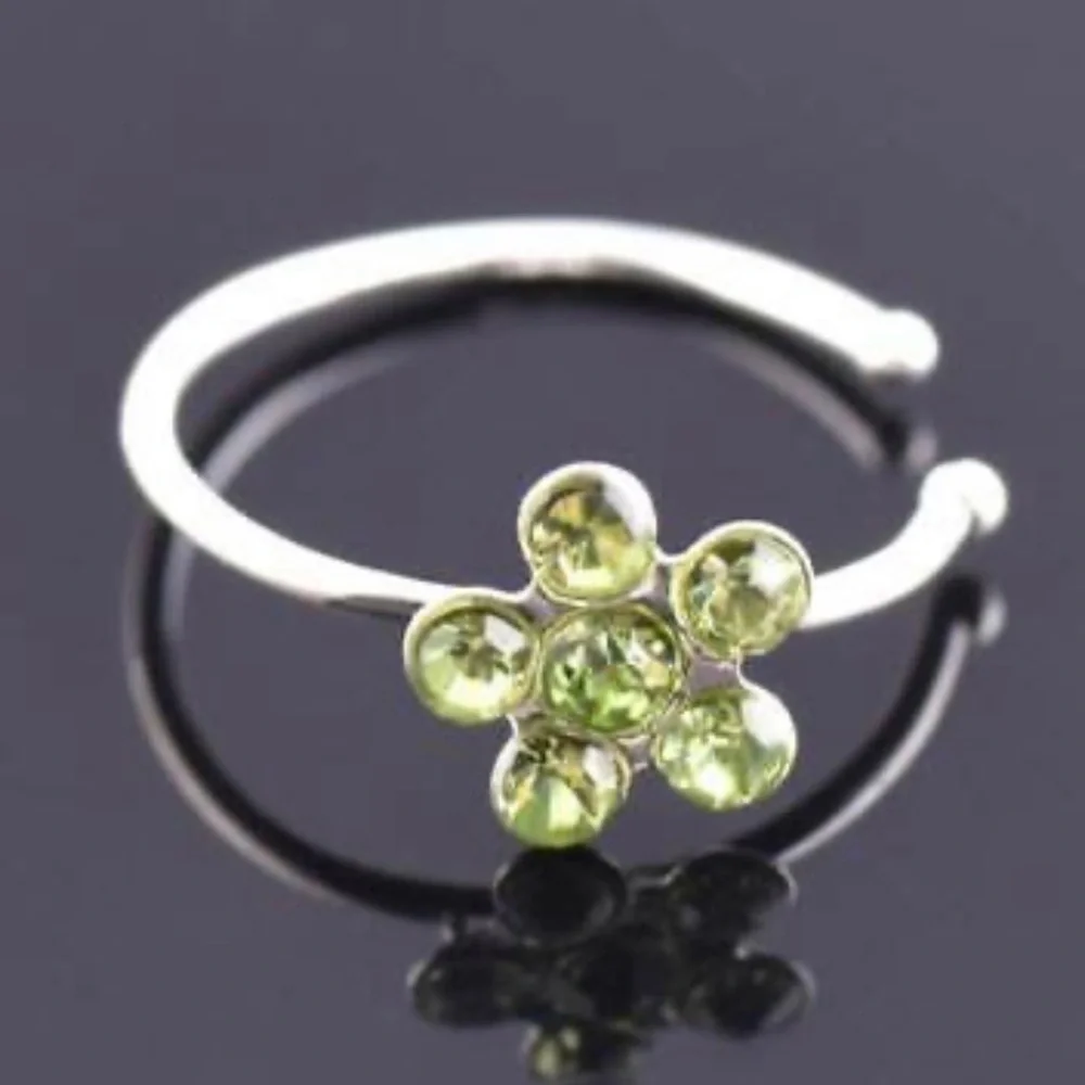 Green Flower Nose Ring Small Thin - Picture 1 of 4